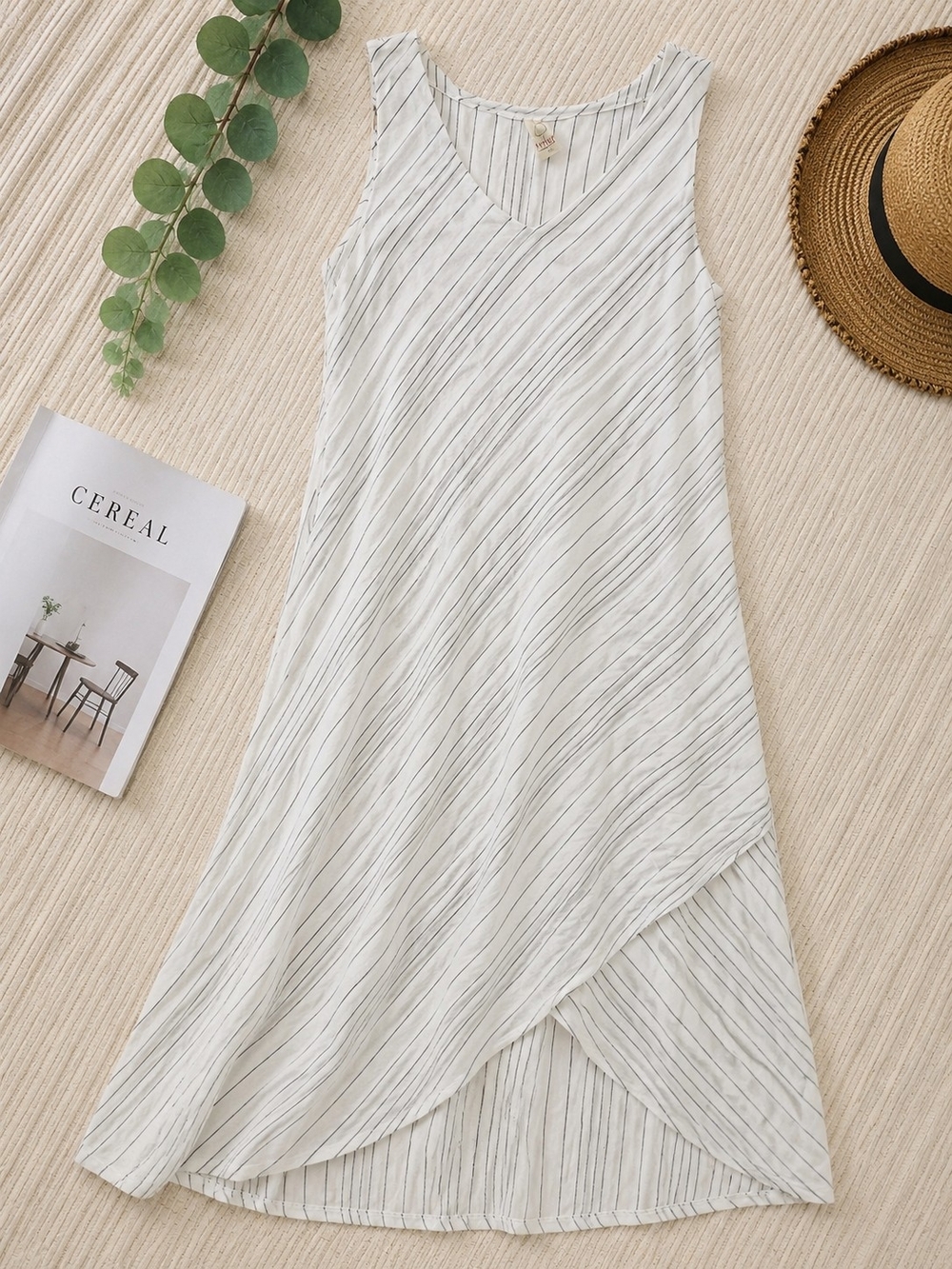 Chalet White Striped Sleeveless V-Neck Wrap Hem Dress